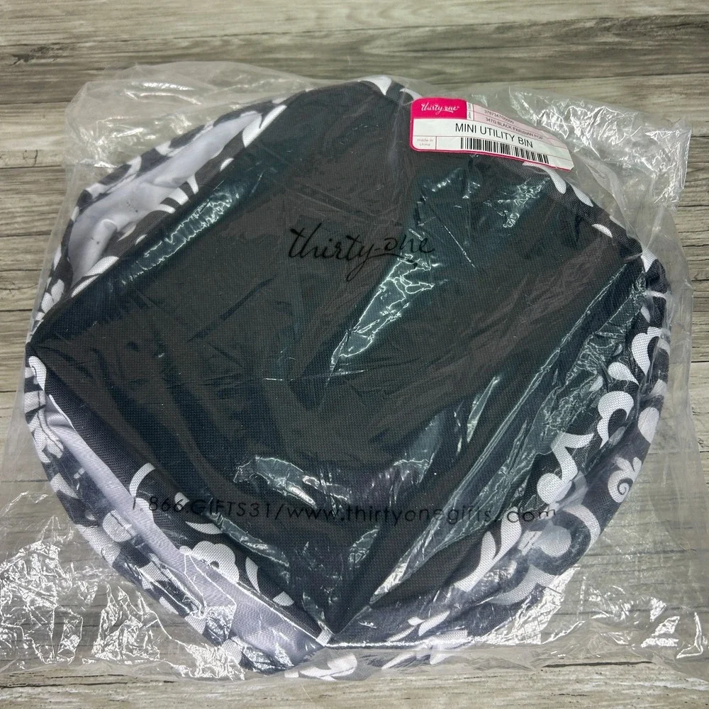 Thirty-One Collapsible Mini Utility Tote Bin Black Parisian Pop Storage